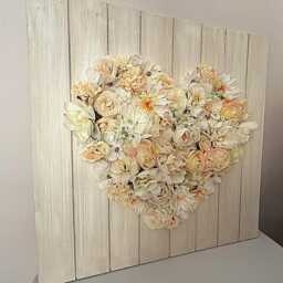 Rustic Heart Flower Shabby Chic Wooden Foam Rose Large Plaque Brown Cream White Art Home Decor 3D 45cm X - thumbnail 3