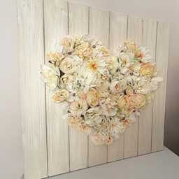 Rustic Heart Flower Shabby Chic Wooden Foam Rose Large Plaque Brown Cream White Art Home Decor 3D 45cm X - thumbnail 2
