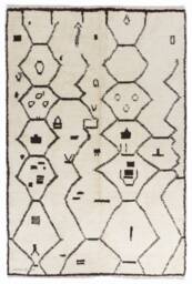 Hand Knotted Beni Ourain Rug White Wool Moroccan Rug With Brown Geometric Patterns - thumbnail 1