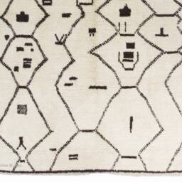 Hand Knotted Beni Ourain Rug White Wool Moroccan Rug With Brown Geometric Patterns - thumbnail 2