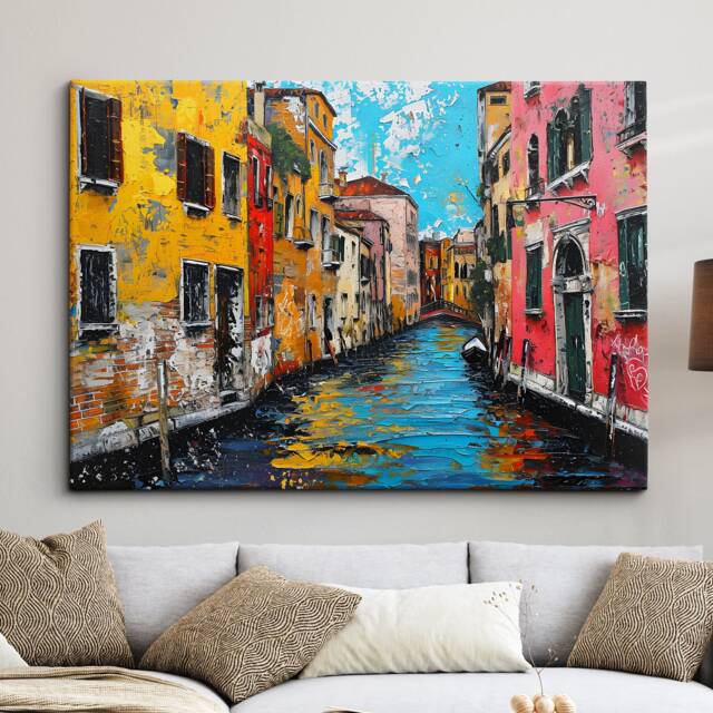 Venice Italy Gondola Boat Canal River Landmark Oil Painting Style Wall Art Framed Calming Canvas Poster Print Home/Office Room Decor Gifts - image 1