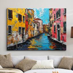 Venice Italy Gondola Boat Canal River Landmark Oil Painting Style Wall Art Framed Calming Canvas Poster Print Home/Office Room Decor Gifts - thumbnail 1