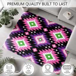 Pink Purple Green Geometric Tribal Rug Non-Slip Soft Area Carpet Bedroom Living Room Hallway Mat Decor - Made in UK - thumbnail 3