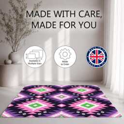 Pink Purple Green Geometric Tribal Rug Non-Slip Soft Area Carpet Bedroom Living Room Hallway Mat Decor - Made in UK - thumbnail 2