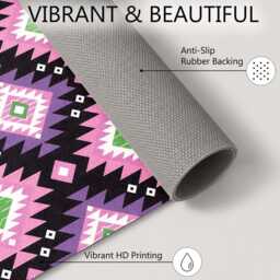 Pink Purple Green Geometric Tribal Rug Non-Slip Soft Area Carpet Bedroom Living Room Hallway Mat Decor - Made in UK - thumbnail 4
