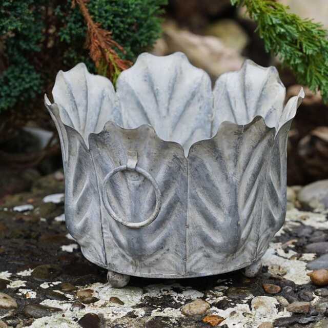 Acanthus Planter Zinc Galvanised Metal Flower Pot Trough Floral Garden Ornament - image 1