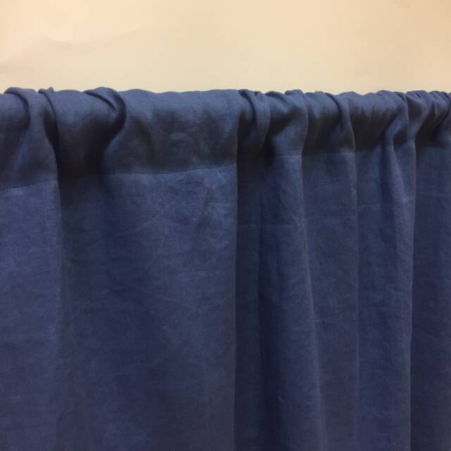 Dark Blue Linen Curtain Panel Stone Wash Drape, Custom Length - image 1