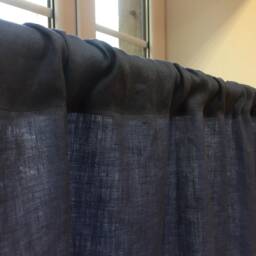Dark Blue Linen Curtain Panel Stone Wash Drape, Custom Length - thumbnail 3