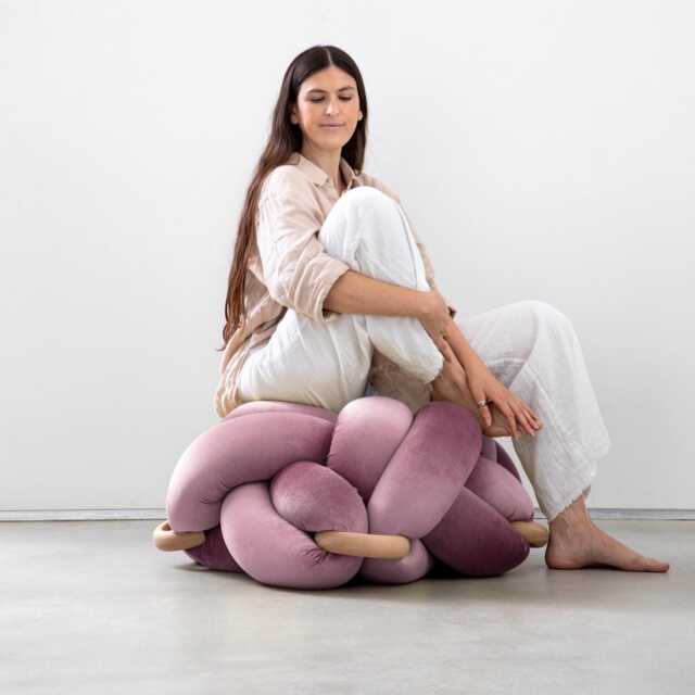 Pink Mauve Velvet Knot Ottoman, Floor Cushion Pouf, Large Pillow, Extra Seating, Modern Statement Furniture - image 1