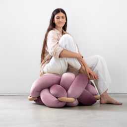 Pink Mauve Velvet Knot Ottoman, Floor Cushion Pouf, Large Pillow, Extra Seating, Modern Statement Furniture - thumbnail 1