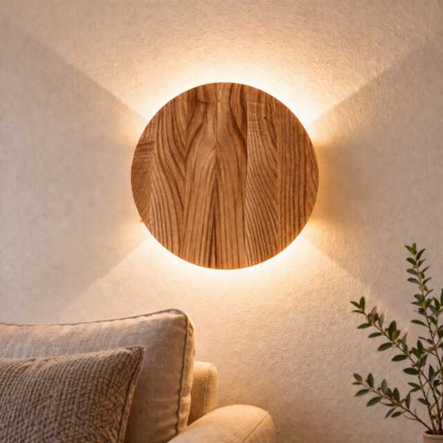Up Down Light Round Wood Sconce Led Wall Lighting Minimalist Lamp - image 1