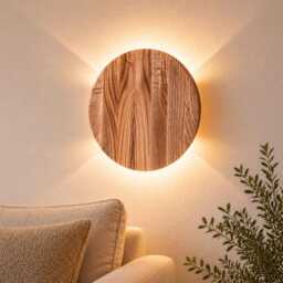Up Down Light Round Wood Sconce Led Wall Lighting Minimalist Lamp - thumbnail 3