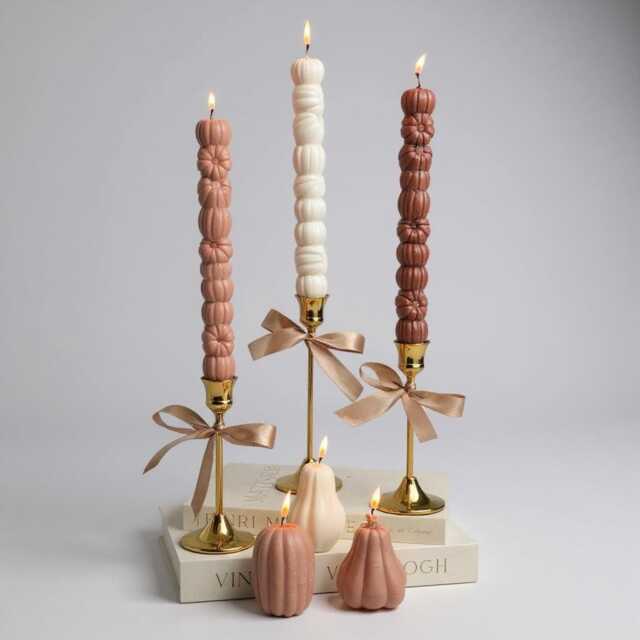 Tall 3D Taper Pumpkin Candle Autumn Fall Decor, Hygge Centerpiece - image 1
