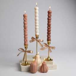 Tall 3D Taper Pumpkin Candle Autumn Fall Decor, Hygge Centerpiece