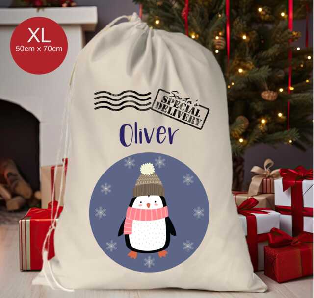 Personalised Xl Drawstring Christmas Sack/stocking Cute Snowmanboys Xmas Present Sack Gift Bag - image 1