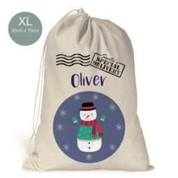 Personalised Xl Drawstring Christmas Sack/stocking Cute Snowmanboys Xmas Present Sack Gift Bag - thumbnail 2