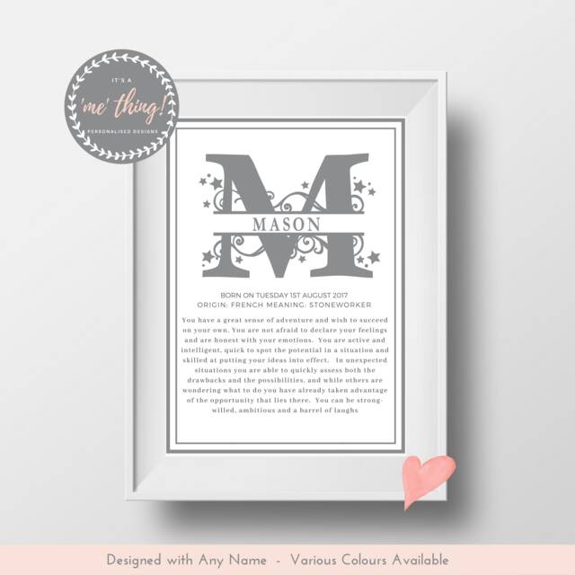 Monogram Stars - Personalised Name Meaning Art Certificate, Digital Download, Baby, Boy Or Girl Birthday Gift Nursery Decor Wall Hanging - image 1