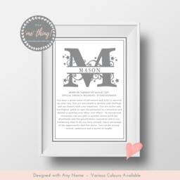 Monogram Stars - Personalised Name Meaning Art Certificate, Digital Download, Baby, Boy Or Girl Birthday Gift Nursery Decor Wall Hanging - thumbnail 1