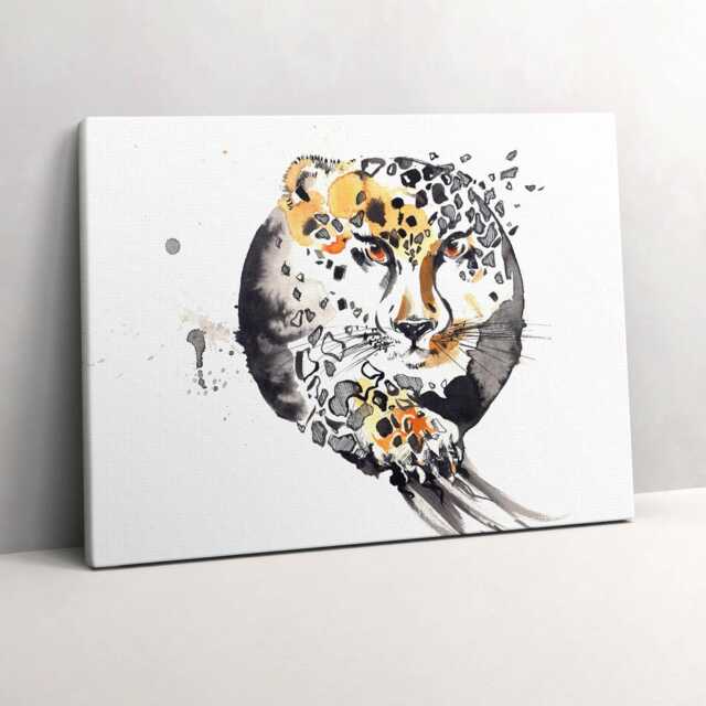 Cheetah Inside A Circle - Abstraction Canvas, Wall Art Picture, Beige Decoration, Animals Canvas - image 1