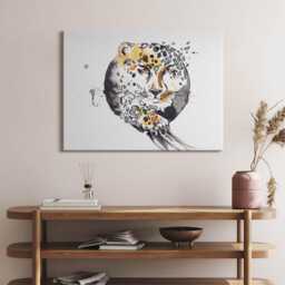 Cheetah Inside A Circle - Abstraction Canvas, Wall Art Picture, Beige Decoration, Animals Canvas - thumbnail 2