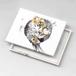 Cheetah Inside A Circle - Abstraction Canvas, Wall Art Picture, Beige Decoration, Animals Canvas - thumbnail 3