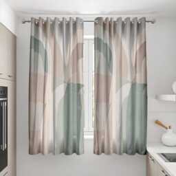 Neutral Modern Curtains, Beige Sage Window Drapes, Arched Geometric Design Minimalist Custom Heading Panels For Living Room Or Bedroom - thumbnail 3
