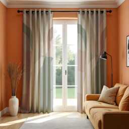 Neutral Modern Curtains, Beige Sage Window Drapes, Arched Geometric Design Minimalist Custom Heading Panels For Living Room Or Bedroom - thumbnail 2