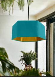 New Luxury Premium Quality Aqua Teal Blue Hexagon Velvet Lamp Shade Pendant Light With Metallic Lining - thumbnail 1