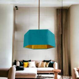 New Luxury Premium Quality Aqua Teal Blue Hexagon Velvet Lamp Shade Pendant Light With Metallic Lining - thumbnail 2