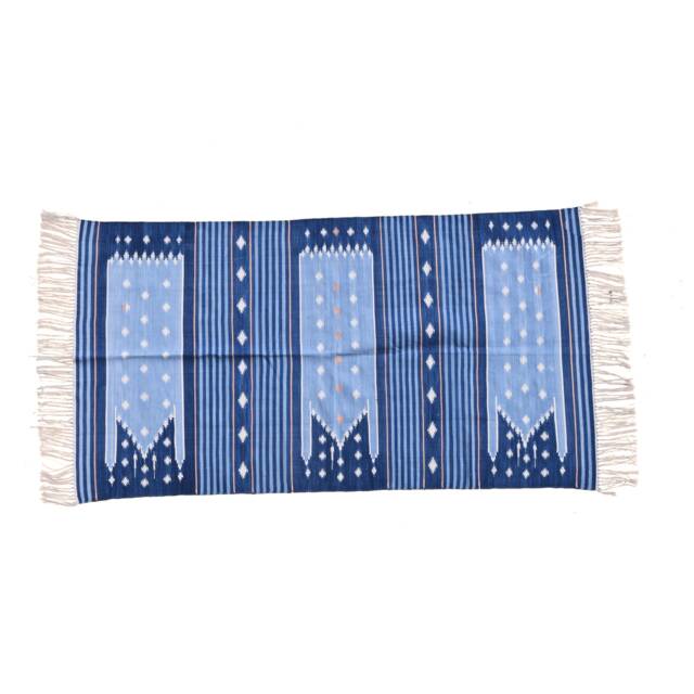 Handmade Cotton Dhurrie Rug Indigo Striped Area Rug, Reversible Kilim - image 1