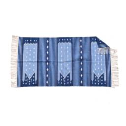 Handmade Cotton Dhurrie Rug Indigo Striped Area Rug, Reversible Kilim - thumbnail 2