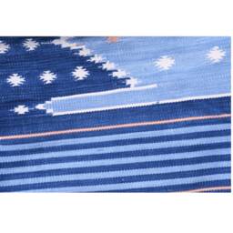 Handmade Cotton Dhurrie Rug Indigo Striped Area Rug, Reversible Kilim - thumbnail 4
