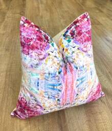 Paint Spray Velvet & Oatmeal Harris Tweed Cushion 18