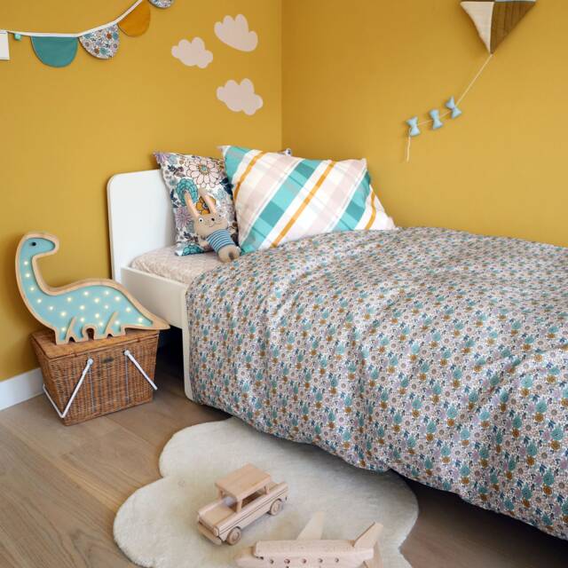 Delilah Green Organic Cotton Kids Bedding Set Retro 70S Floral Duvet Cover & Fitted Sheet Eco-Friendly Toddler & Teen - image 1