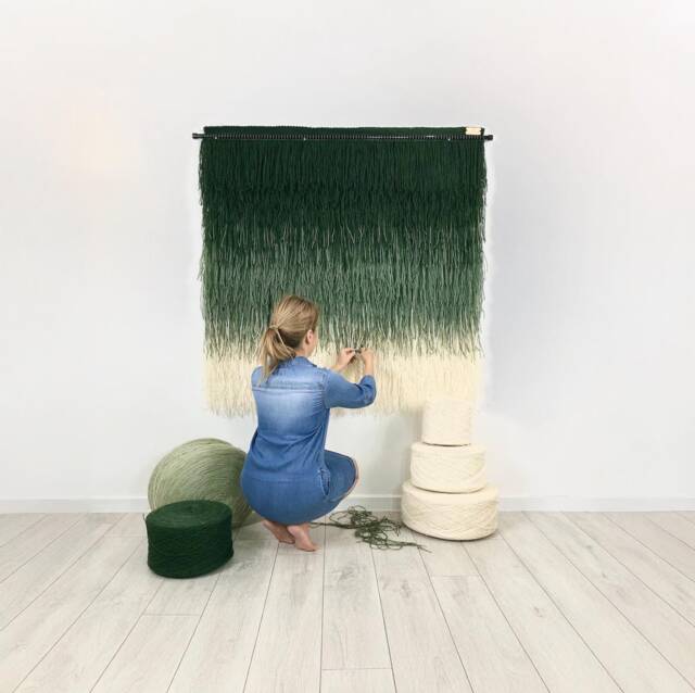 Large Green Wool Tapestry Wall Hanging - Modern Macrame Boho Art Handwoven Textile Decor With Fringe Natural Gradient - image 1