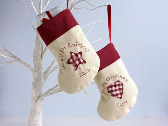 Personalised Embroidered Christmas Stocking Decoration - Baby's First Gift Xmas Tree Hanging Ornament Mini Holiday - image 1