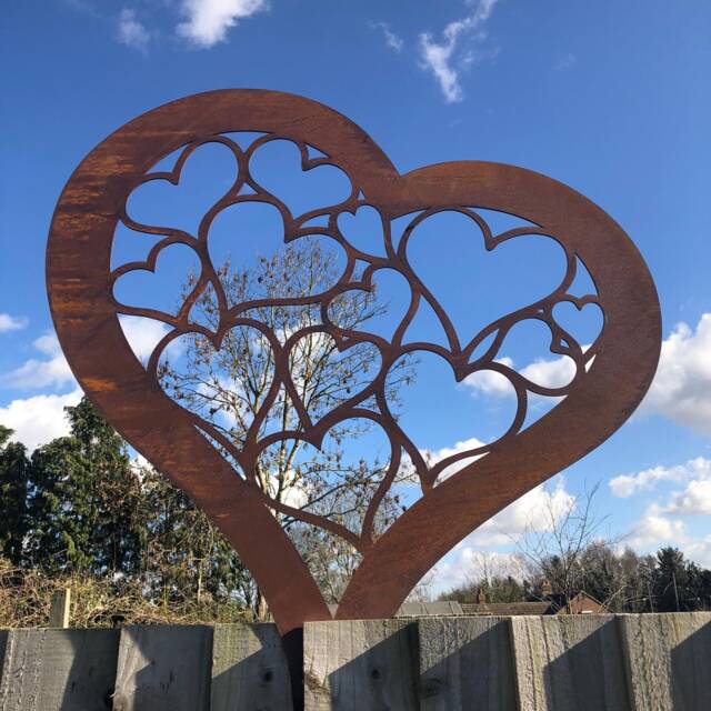 Metal Heart Garden Statue Rustic Steel Lawn Art, UK Made Anniversary Wedding Birthday Gift - image 1