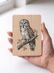 Great Grey Owl Art Print - Vintage Wall Pine Wooden Postcard - thumbnail 1