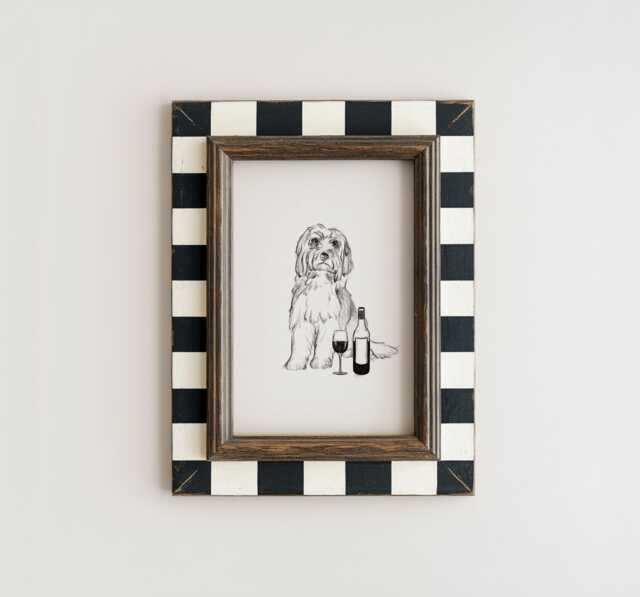 Bearded Collie Wall Art, Drawing, Dog Lovers Gift, Collie, Poster, Wine Lover, Customisable Colour - image 1