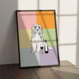 Bearded Collie Wall Art, Drawing, Dog Lovers Gift, Collie, Poster, Wine Lover, Customisable Colour - thumbnail 2