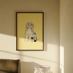 Bearded Collie Wall Art, Drawing, Dog Lovers Gift, Collie, Poster, Wine Lover, Customisable Colour - thumbnail 3
