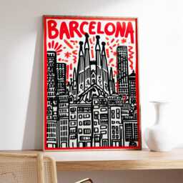 Barcelona Poster, Modern Pop Art Print, City Wall Art, Bold Red Typography Artwork, Sagrada Familia Illustration, Urban Travel Home Decor - thumbnail 2
