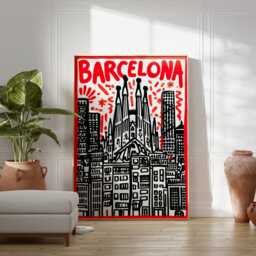 Barcelona Poster, Modern Pop Art Print, City Wall Art, Bold Red Typography Artwork, Sagrada Familia Illustration, Urban Travel Home Decor - thumbnail 3