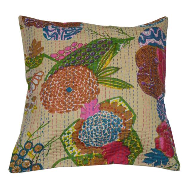 Fruit Print Handmade Kantha Pillow Cover Home Decorative Quilted Hand Stitched Cushion Living Room Cotton Pillowcase Tropicana - image 1