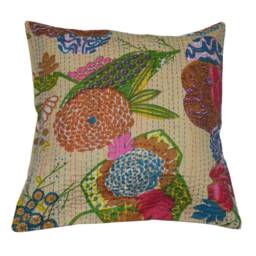 Fruit Print Handmade Kantha Pillow Cover Home Decorative Quilted Hand Stitched Cushion Living Room Cotton Pillowcase Tropicana - thumbnail 1