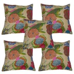 Fruit Print Handmade Kantha Pillow Cover Home Decorative Quilted Hand Stitched Cushion Living Room Cotton Pillowcase Tropicana - thumbnail 2