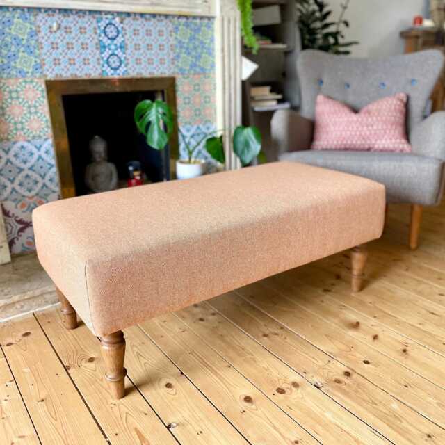 Large Upholstered Footstool Thicker Cushion, Handmae Cotswold Uk, Hardwood Bench - image 1