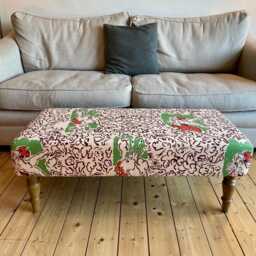 Large Upholstered Footstool Thicker Cushion, Handmae Cotswold Uk, Hardwood Bench - thumbnail 2