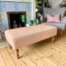 Large Upholstered Footstool Thicker Cushion, Handmae Cotswold Uk, Hardwood Bench