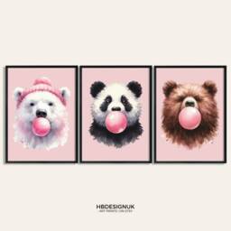 Pink Animal Artwork - Set Of 3 Posters - Maximalist Poster Prints Quirky Animals Wall Art Style Portrait Decor Colourful Hipster - thumbnail 2